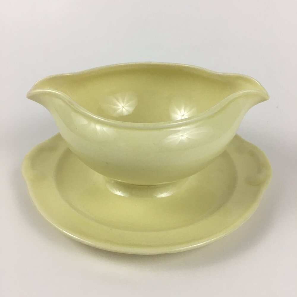 VTG Lu-Ray Pastels Yellow Gravy Boat attached Plate T.S.&T.